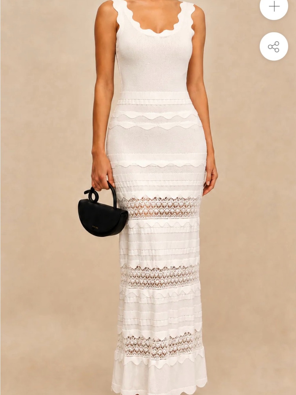 Sleeveless Scallop Lace Maxi Dress in White